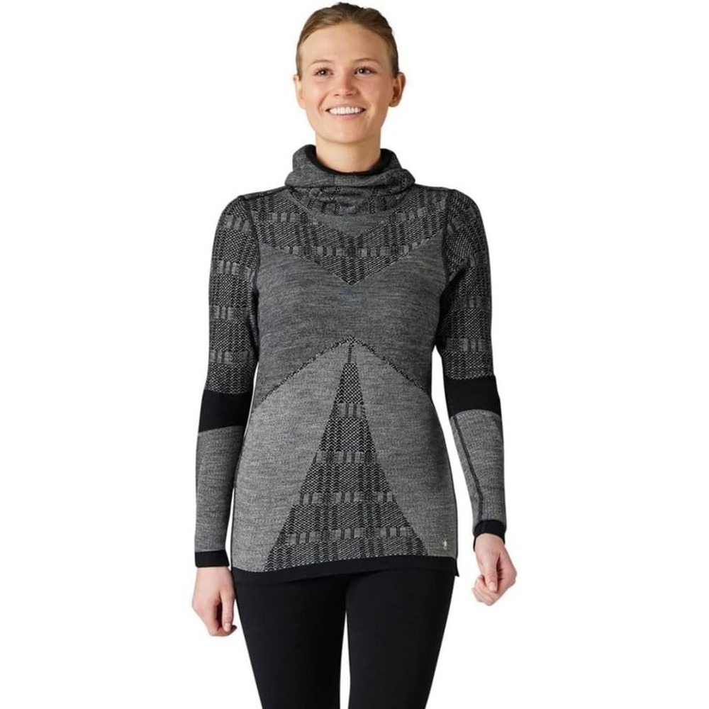 Smartwool Intraknit Hoodie Women's Medium Black/Gray Pattern Merino 250 Thermal